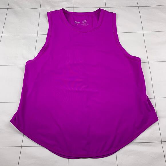 Zyia Active Tank Womens Medium Purple Split Back Open Sheer Tie Athletic Gym Run - Picture 2 of 9